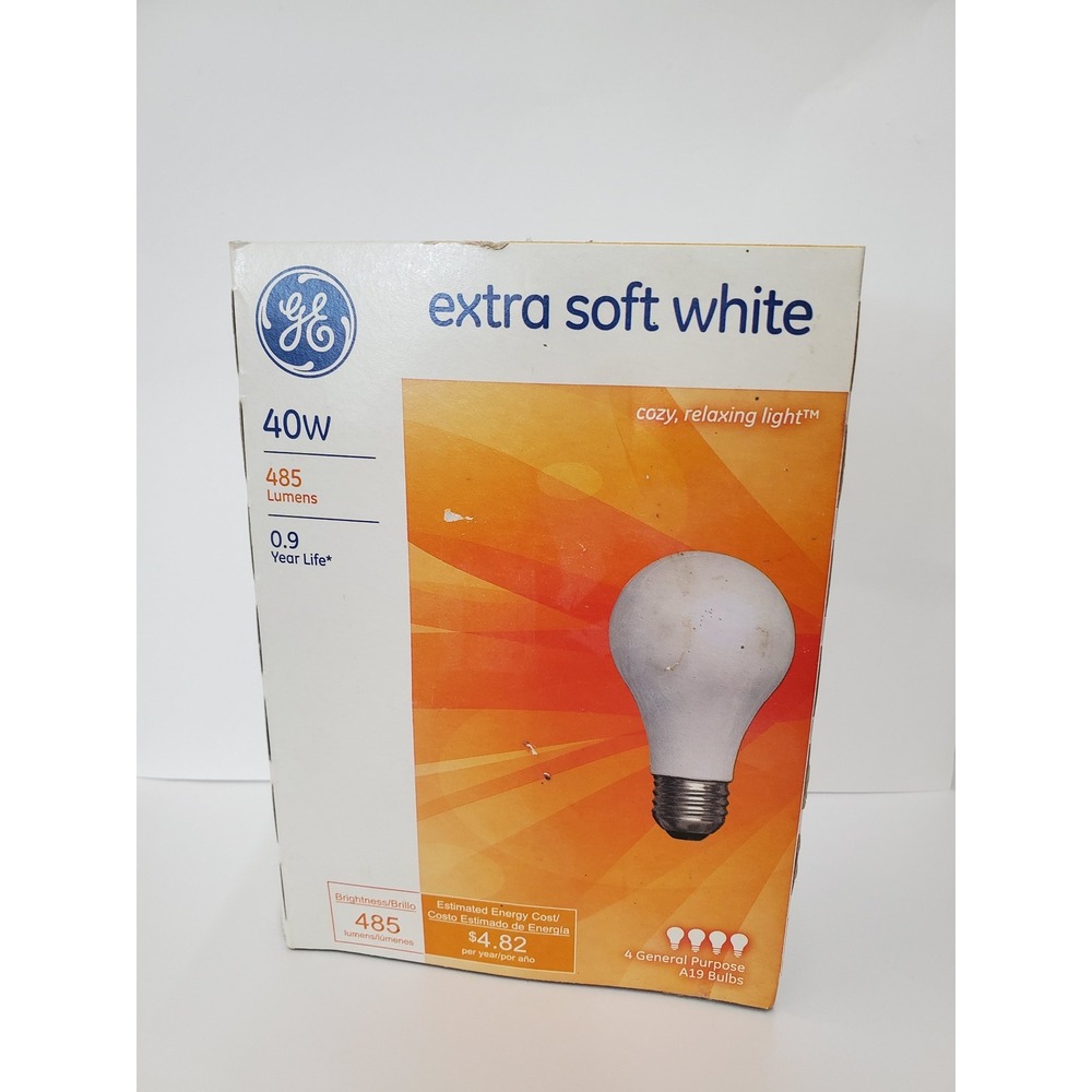 GE Extra Soft White 40W A19 Light Bulbs 4 Pack 48414 Warm White